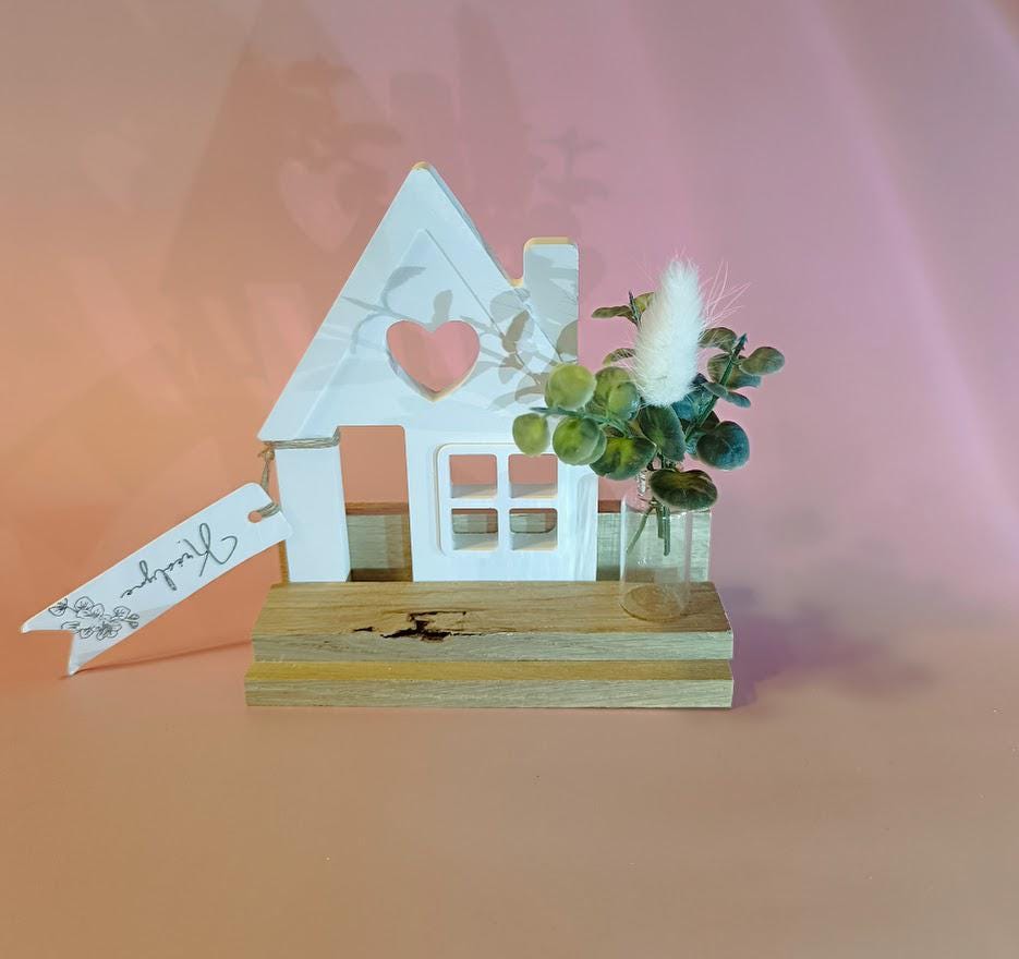 Décoration à poser maisons blanches support bois