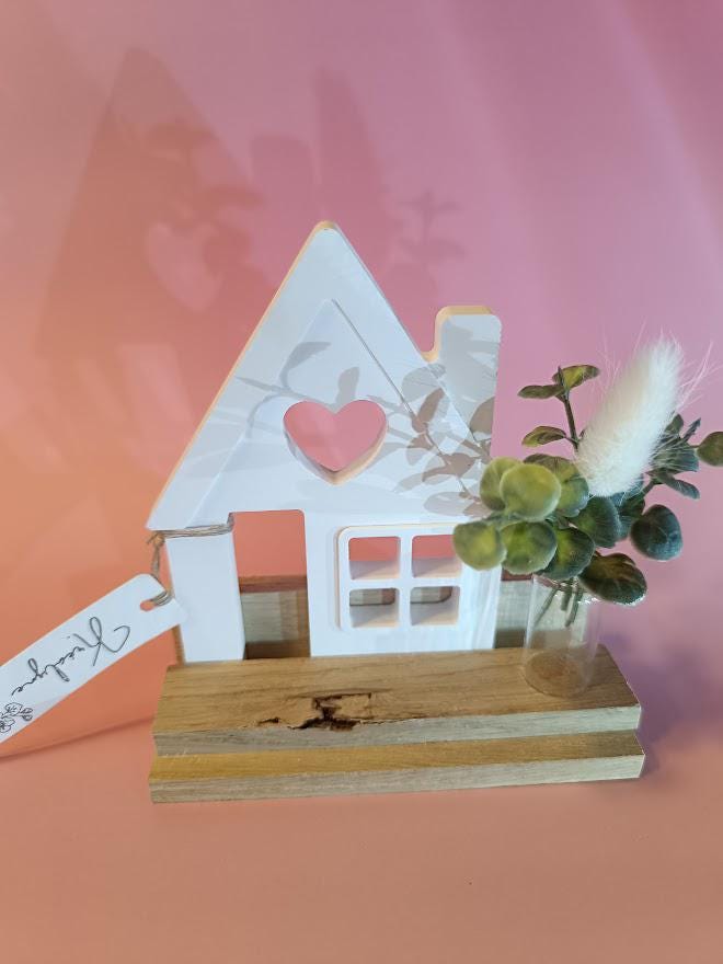 Décoration à poser maisons blanches support bois