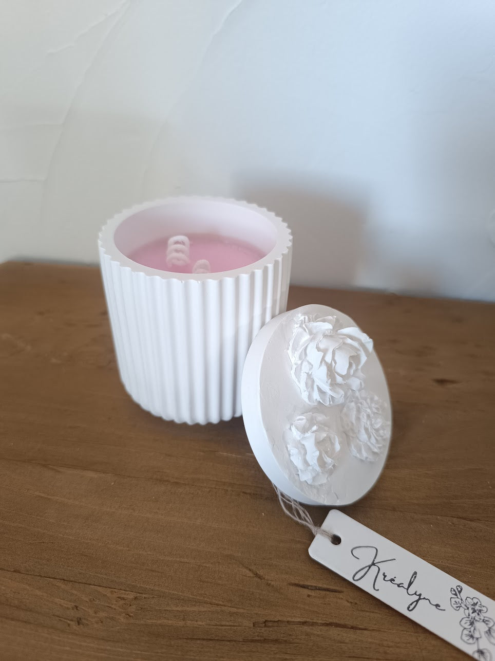 Bougie Parfumée Artisanale Cire Soja - Pot Céramique Fleurs Relief