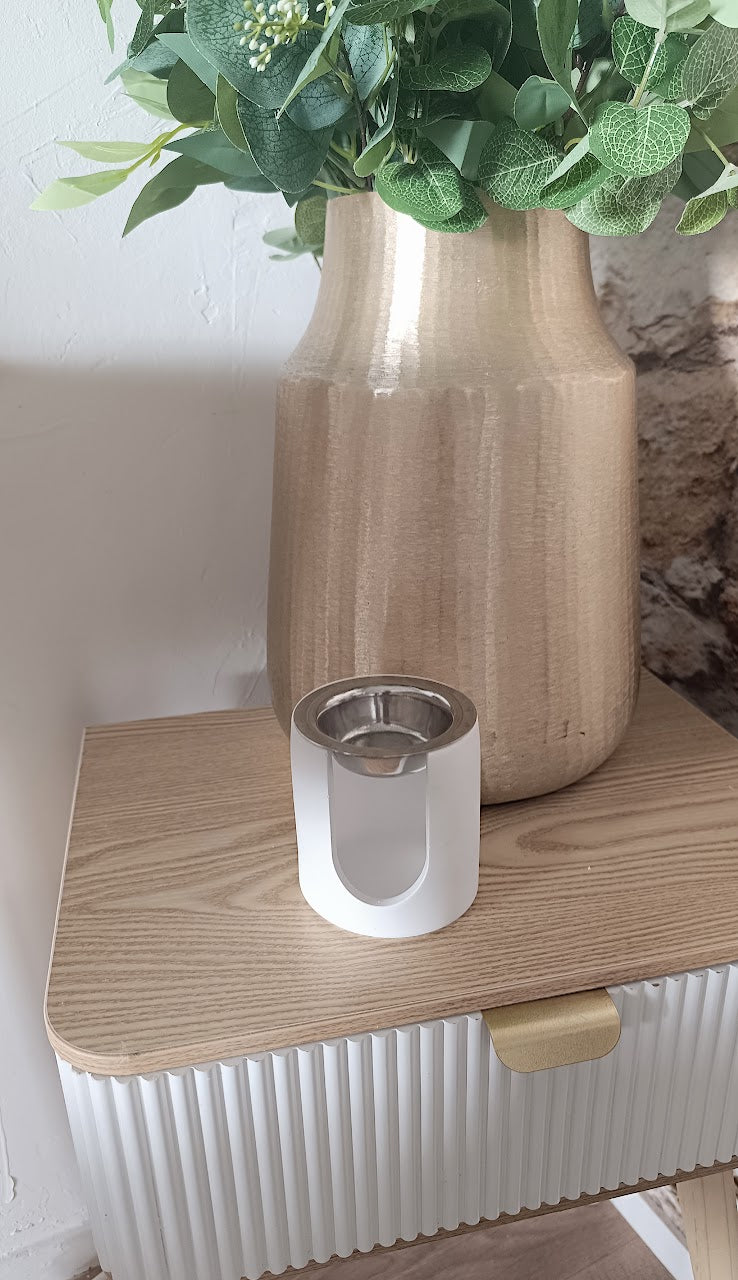 Brûle parfum artisanal en poudre de céramique blanche forme droite