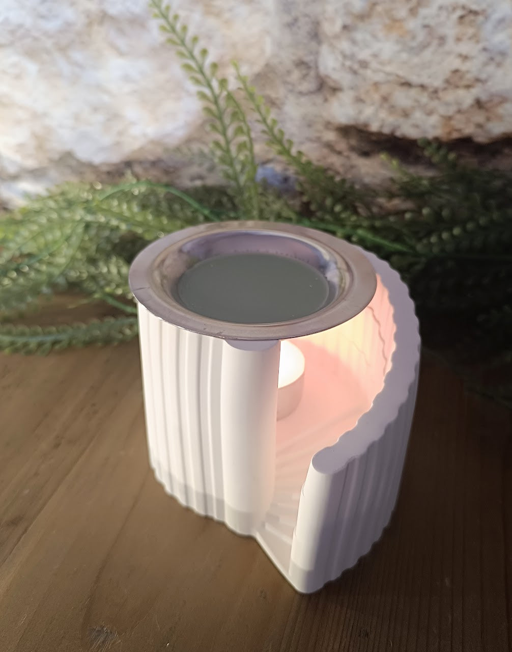 Brûle parfum artisanal en poudre de céramique blanche forme escalier