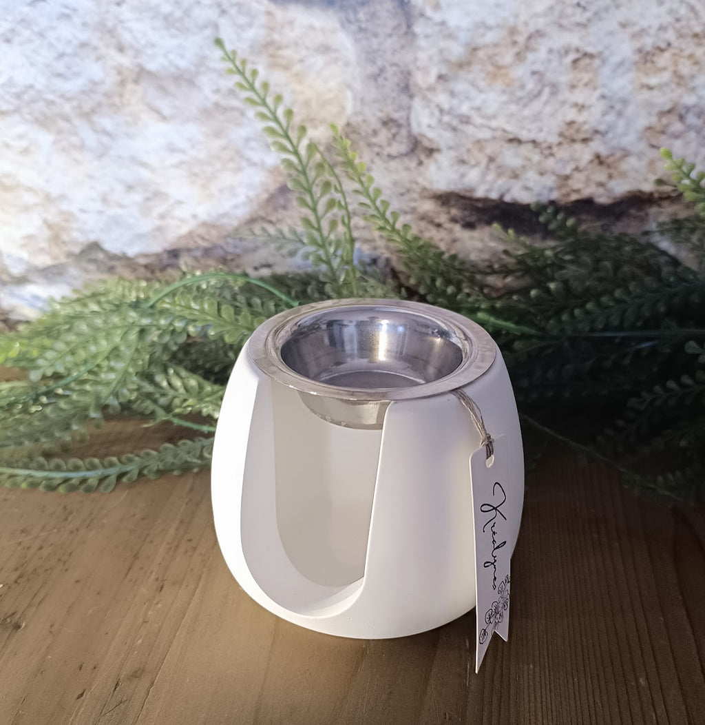 Brûle parfum artisanal en poudre de céramique blanche forme boule