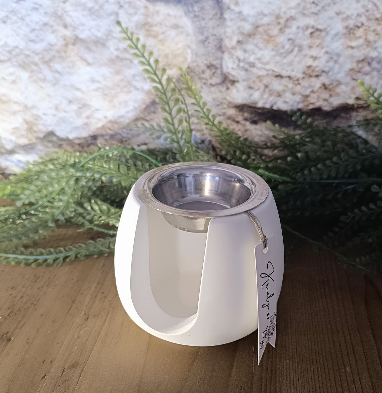 Brûle parfum artisanal en poudre de céramique blanche forme boule