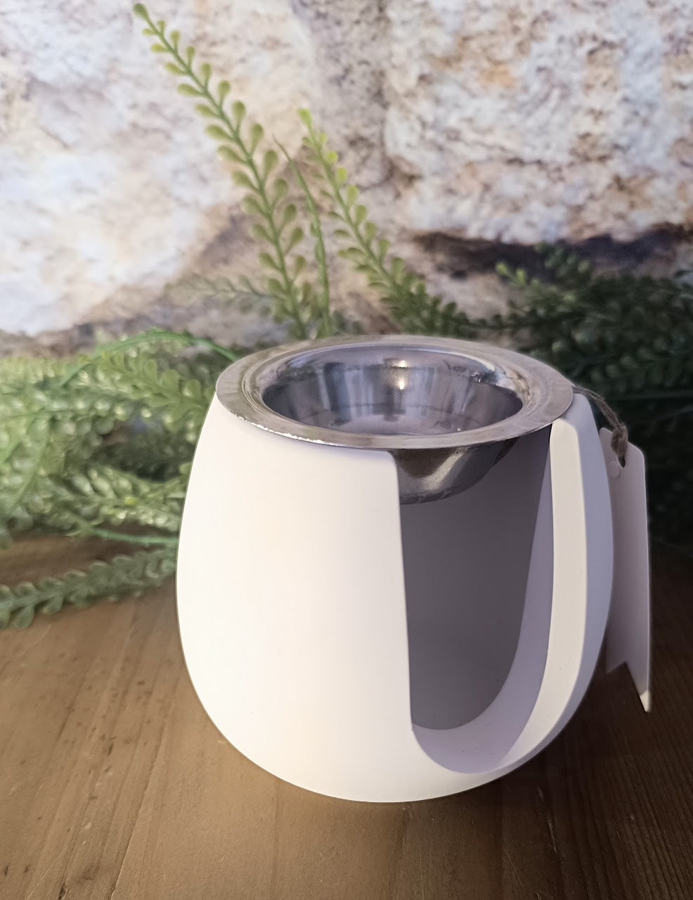 Brûle parfum artisanal en poudre de céramique blanche forme boule