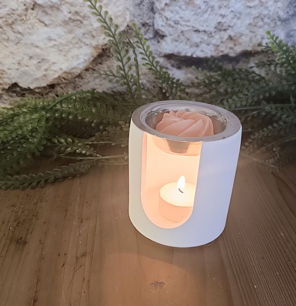 Brûle parfum artisanal en poudre de céramique blanche forme droite