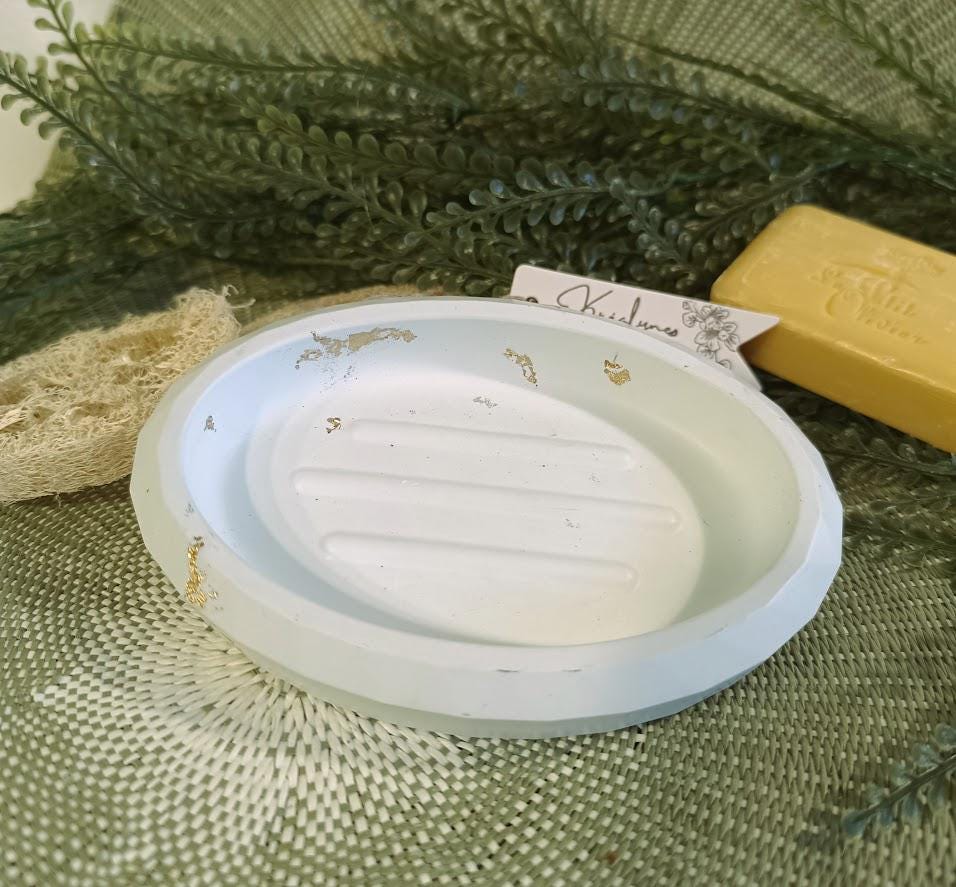 Grand porte-savon vert d'eau et or