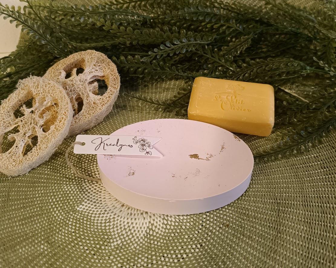 Porte-savon oval rose et or