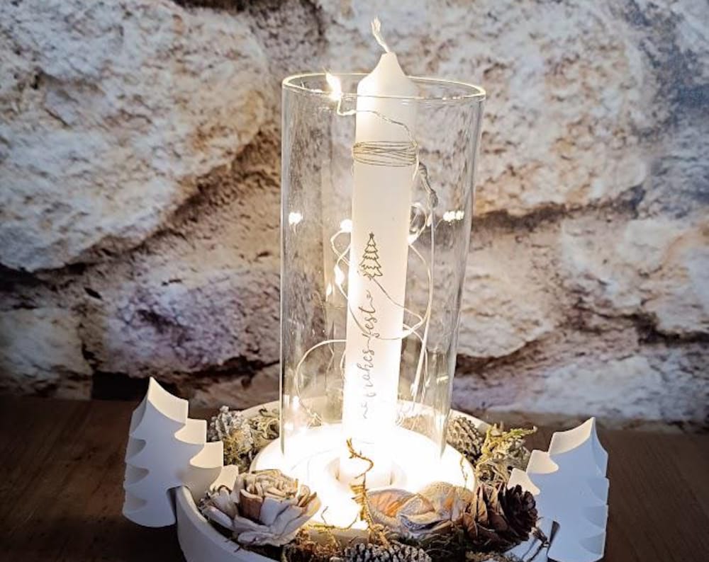 Bougeoir Lumineux Plateau Sapins et Globe LED