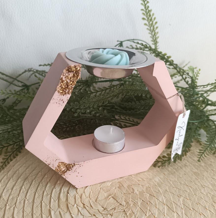 Brûle-parfum losange terracotta et or + 3 fondants au choix