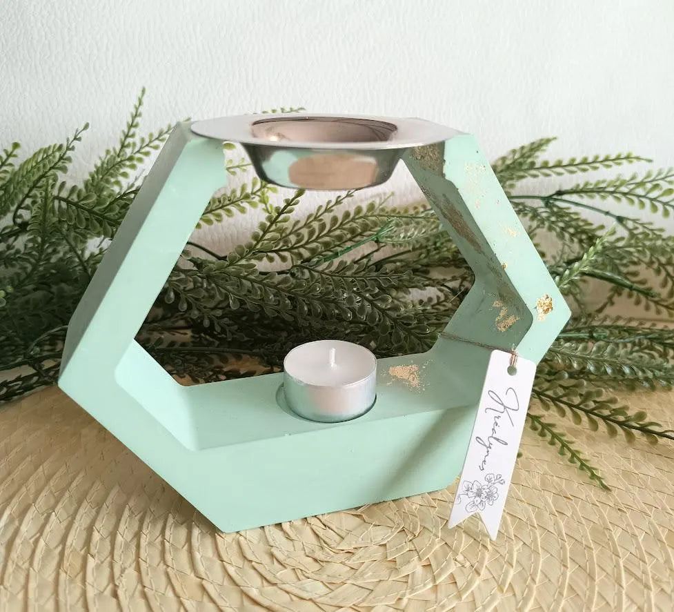 Brûle-parfum losange turquoise + 3 fondants au choix